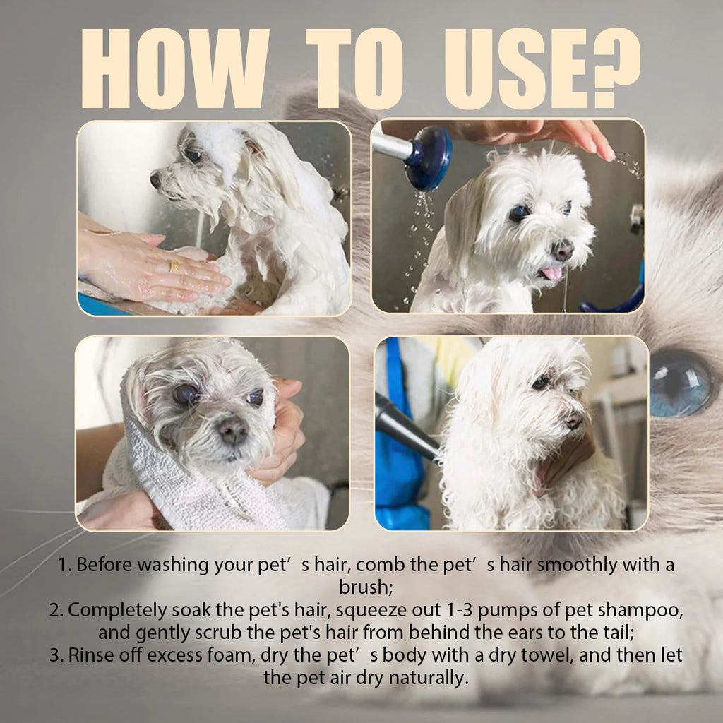 Pet Wash Shampoo Dogs Hair Soften Dirts Mites Removal Flea Killer
