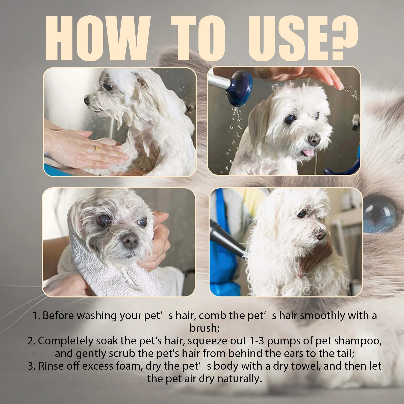 Pet Wash Shampoo Dogs Hair Soften Dirts Mites Removal Flea Killer