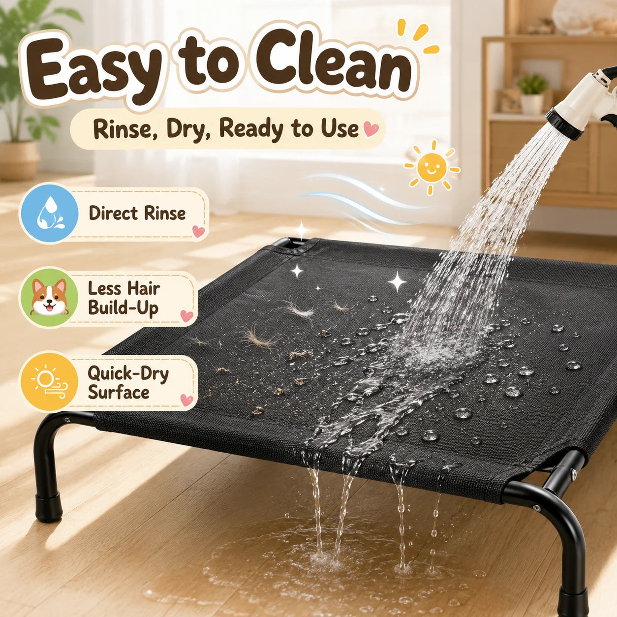 Elevated Pet Bed for Dogs, Washable Dog Bed