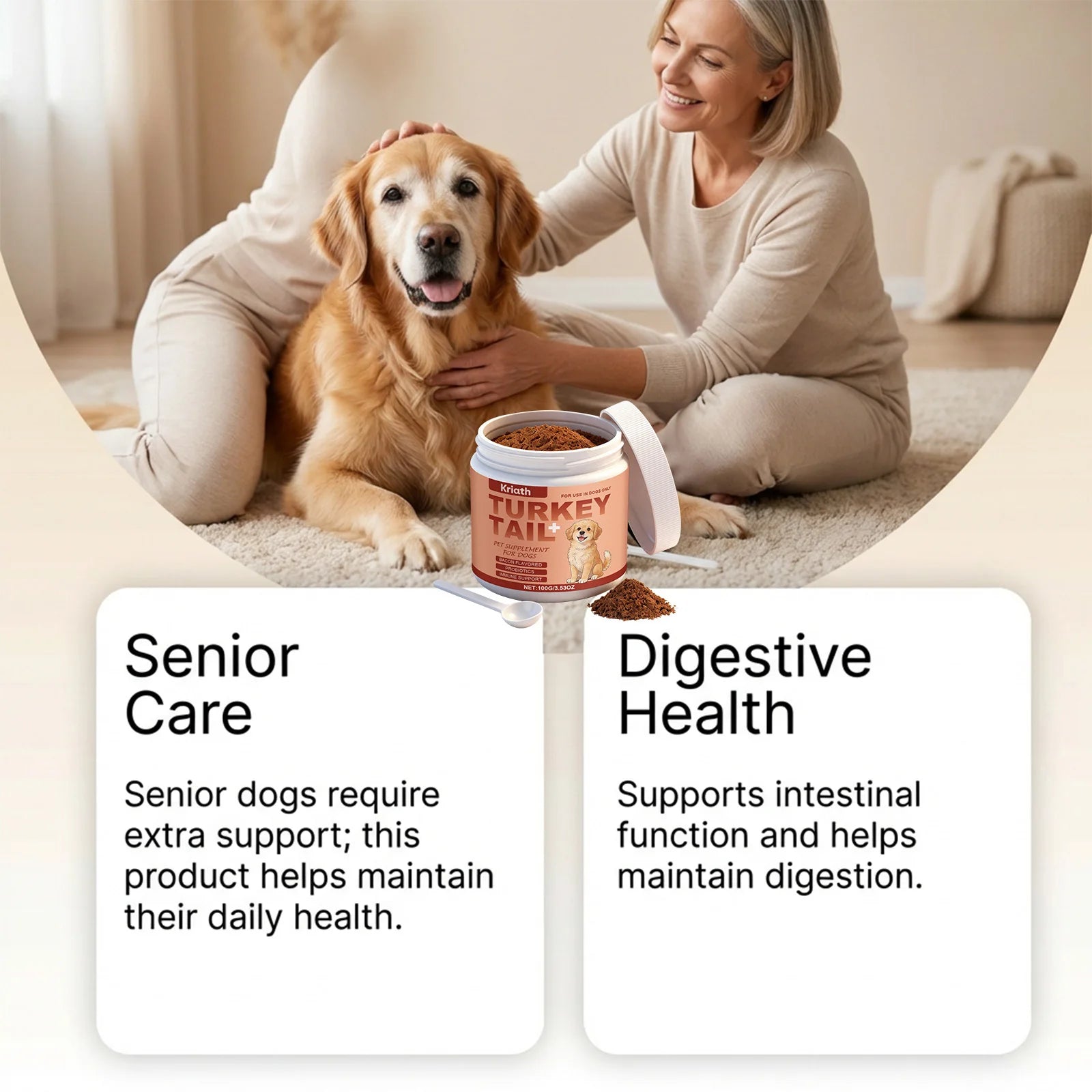 Suplemento Nutricional en Polvo para Perros, Mejora la Vitalidad de las Mascotas, Equilibra la Flora Intestinal, Bienestar de la Piel y el Pelaje, Refuerza la Defensa del Cuerpo, 100g