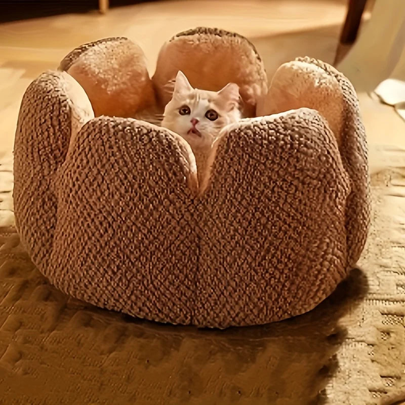 Petal Shaped Pet Bed, Plush Round Dog & Cat Cushion Mat