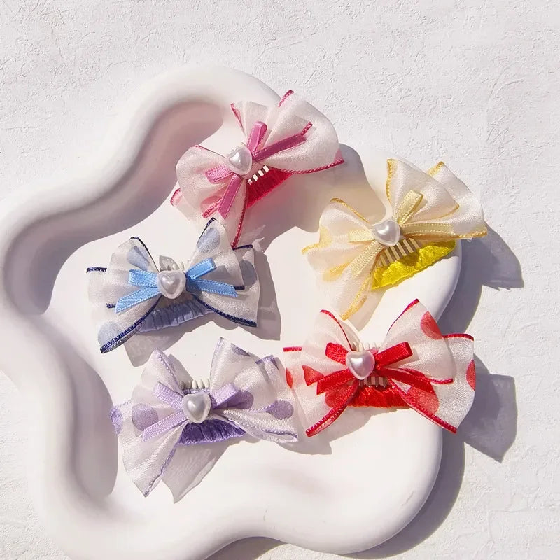 Pet Hair Clips Yorkshire Teddy Cute Pet Dog Organza Bubble