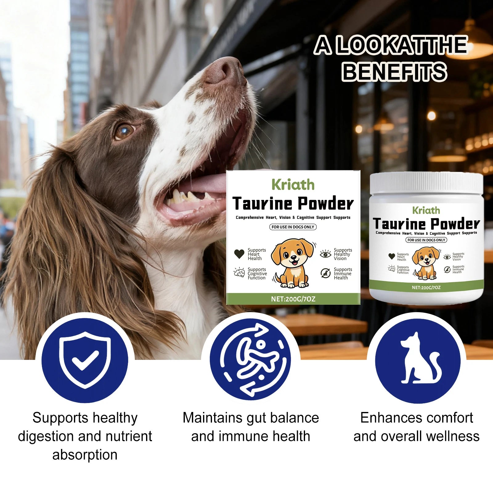  Polvo de Taurina para Mascotas, Apoya la Salud del Corazón, Mantiene la Función Visual Normal, Mejora la Luminosidad del Pelo, Suplemento Nutricional Diario para Perros