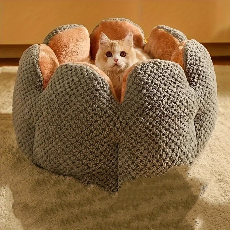 Petal Shaped Pet Bed, Plush Round Dog & Cat Cushion Mat