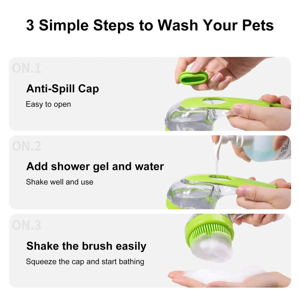 Soft Silicone Dog Shampoo Brush With Soap Dispenser Long Handle Massage dispenser beauty shower brush For pet Shower Cleaning ﻿
