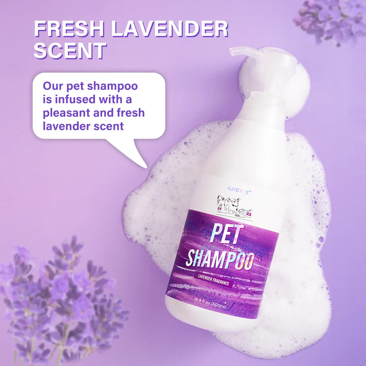 Hypoallergenic Pet Shampoo Dogs Cats-Natural Lavender Scent Deep Cleansing Deodorizing Moisturizing Tear-Free Gentle Sensitive