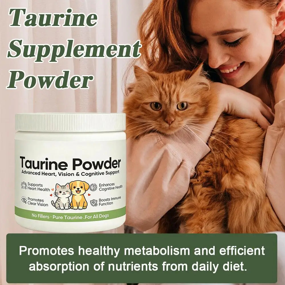 Taurina Pura en Polvo para Perros y Gatos, Apoyo Avanzado para la Salud del Corazón, la Visión y la Cognición, Refuerzo Inmunológico, Suplementos Nutricionales para Mascotas
