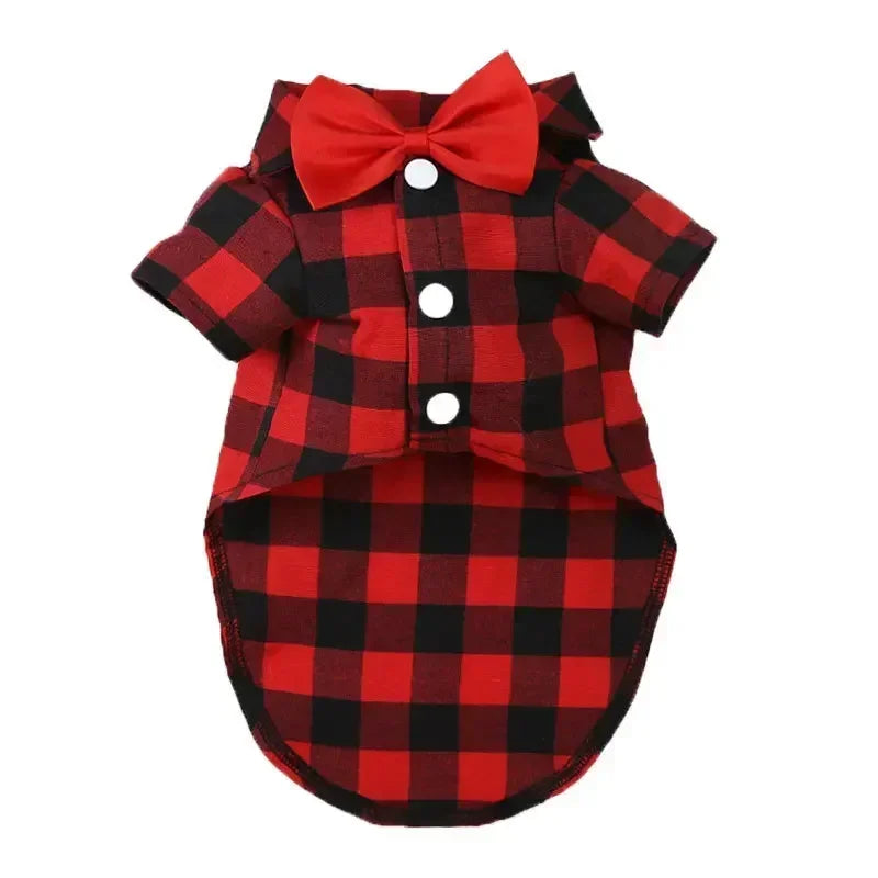 Pet Clothes Dogs Plaid Striped Shirt Teddy Bear Pomeranian