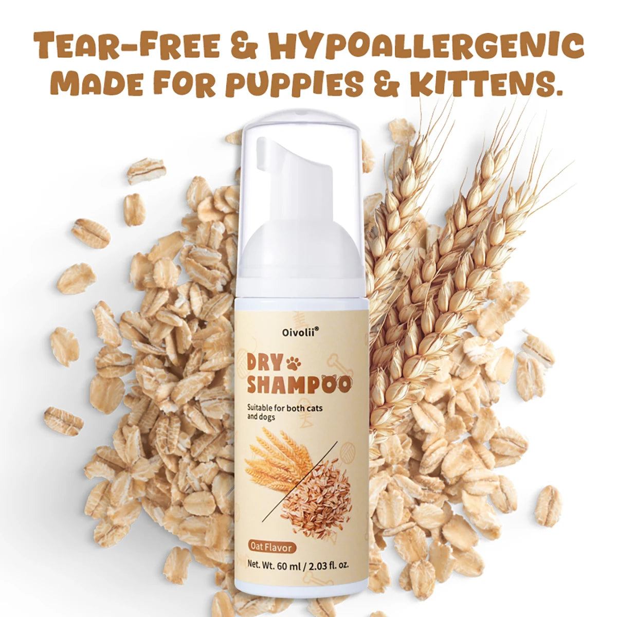 Espuma de Limpieza en Seco para Mascotas Sin Enjuague, Gel de Ducha para Perros, Gatos y Cachorros, Champú Desodorante con Aroma a Avena, Deja Fragancia, Suministros para Mascotas