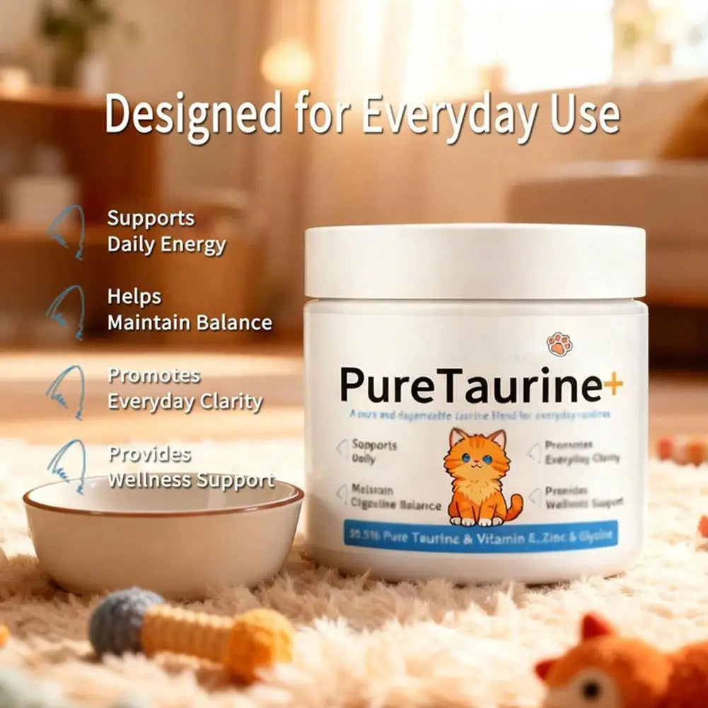 Polvo para el cuidado de la salud del gato, 200 g, 99,9% taurina pura, vitamina E y zinc, apoya la digestión y mejora la inmunidad para mascotas con intestino sensible