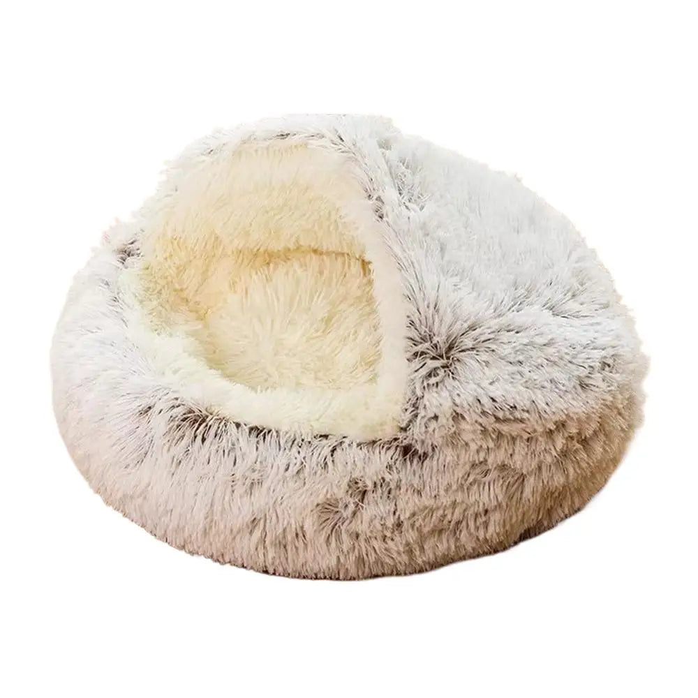 2 in 1 Soft Plush Pet Bed 50CM with Cover Round Sleeping Nest Cave