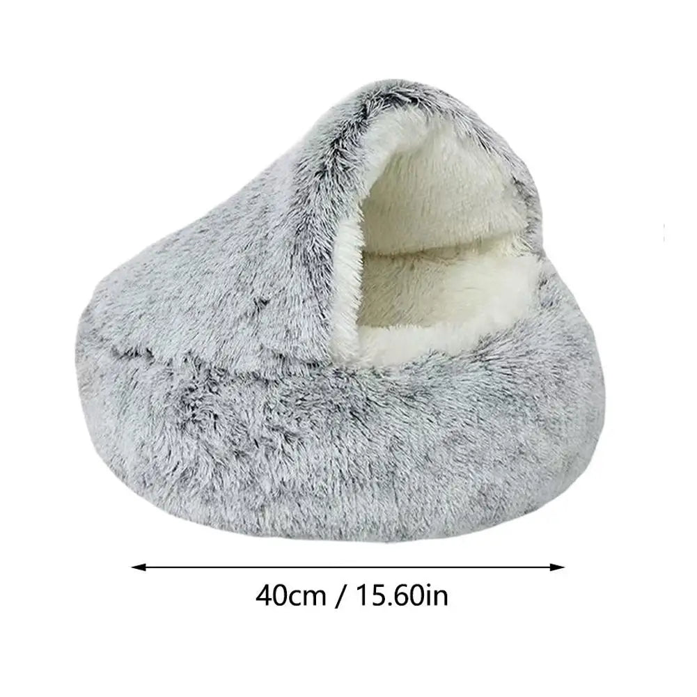 2 in 1 Soft Plush Pet Bed 50CM with Cover Round Sleeping Nest Cave
