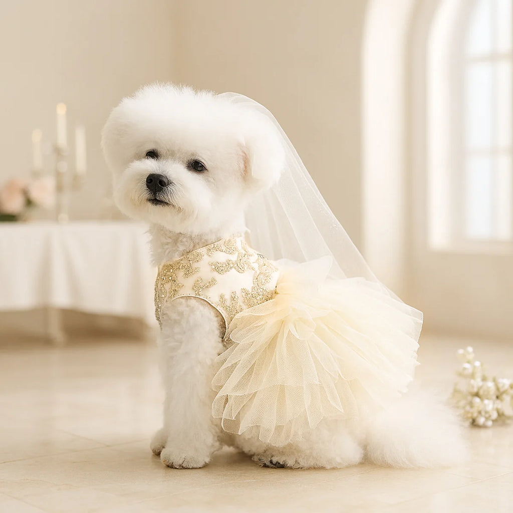 Puff Chiffon Skirt Wedding Dress for Dogs