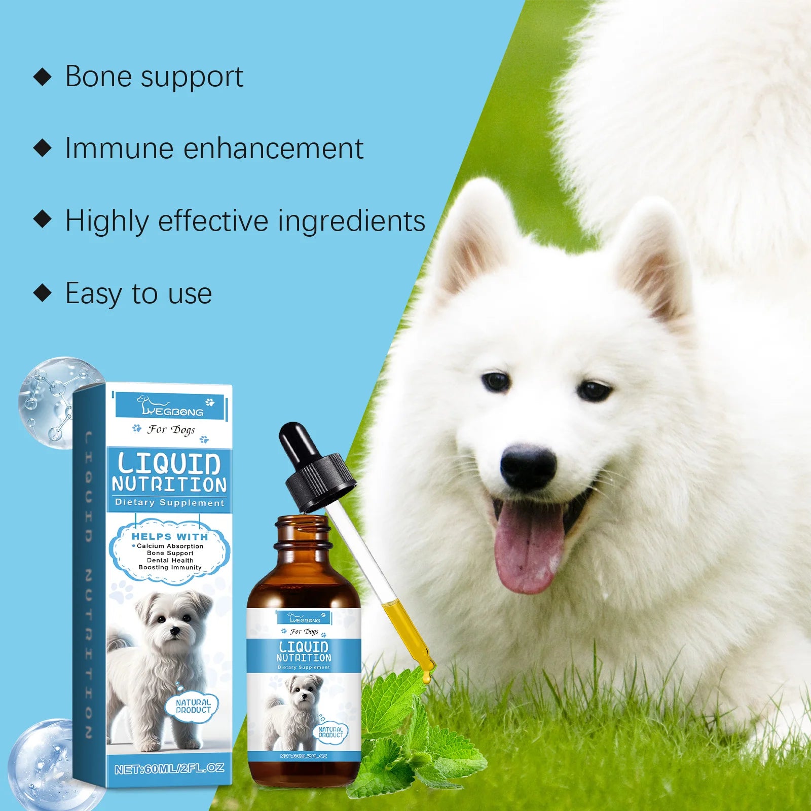 Gotas de suplemento vitamínico para mascotas, huesos fuertes, promueven la absorción de calcio, aumentar la inmunidad, mejorar la vitalidad, suplemento dietético