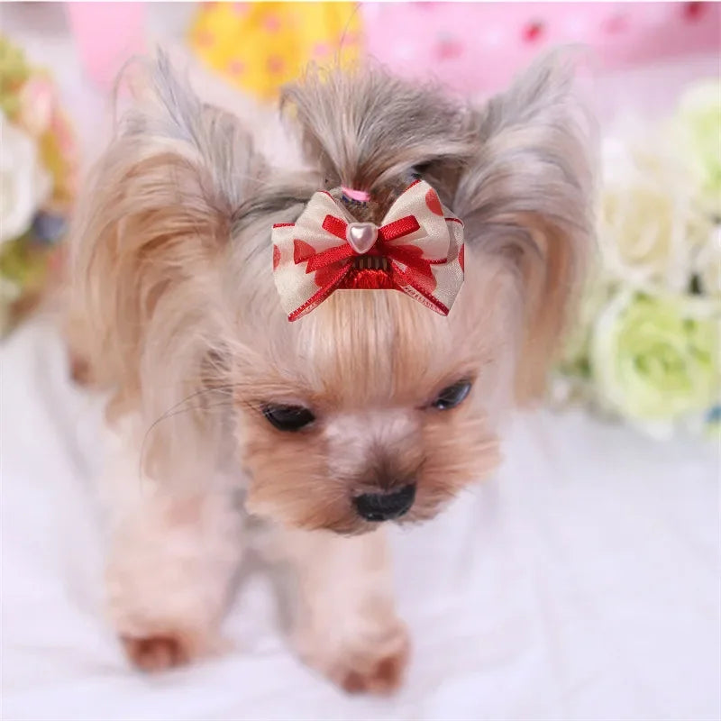 Pet Hair Clips Yorkshire Teddy Cute Pet Dog Organza Bubble
