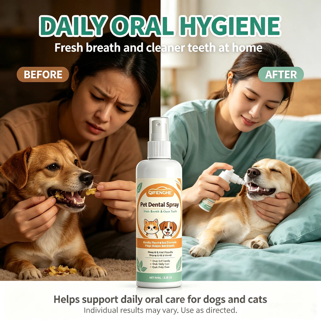 Spray Dental para Perros y Gatos, Cuidado Bucal, Reduce la Placa y el Sarro, Mal Aliento, Fórmula Natural a Base de Plantas, Limpieza Dental para Mascotas
