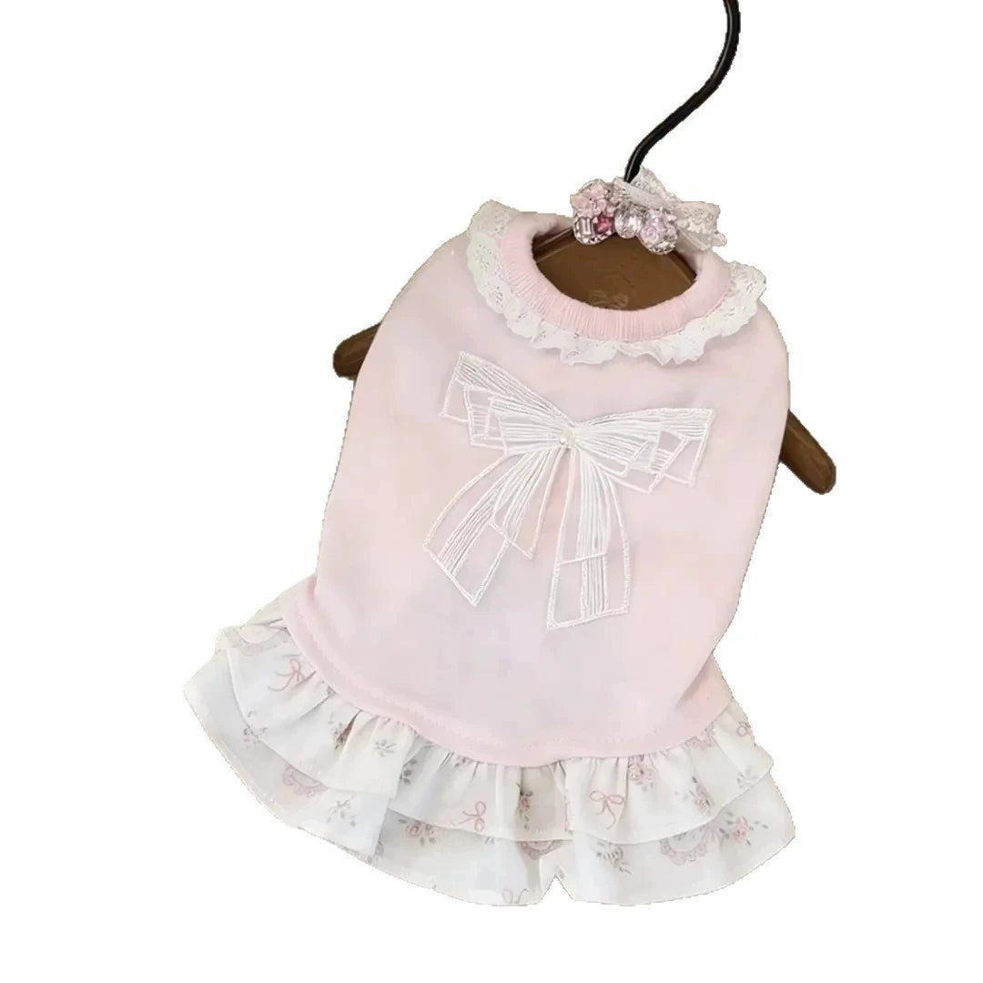 Vestido rosa de encaje para perro con lazo