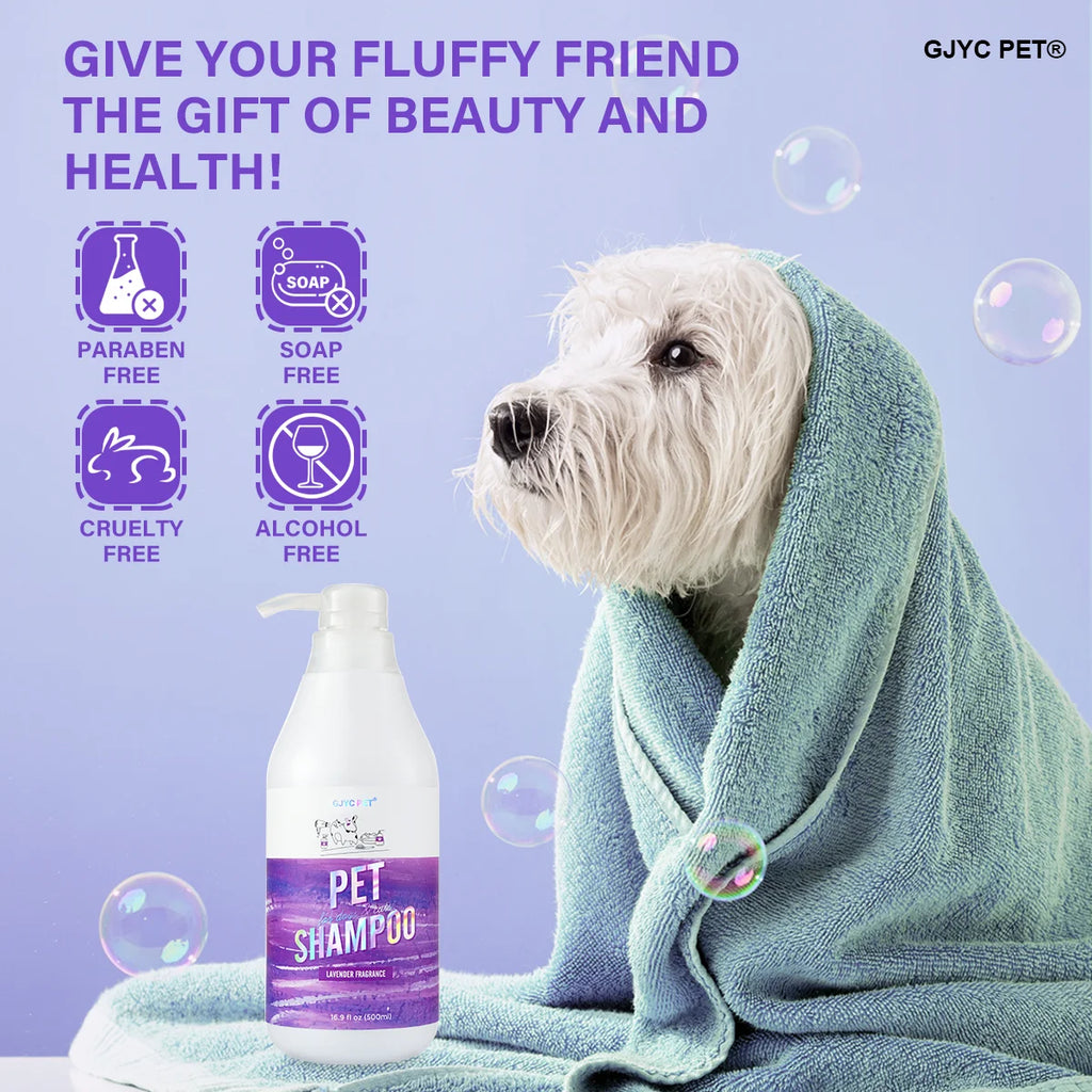 Hypoallergenic Pet Shampoo Dogs Cats-Natural Lavender Scent Deep Cleansing Deodorizing Moisturizing Tear-Free Gentle Sensitive
