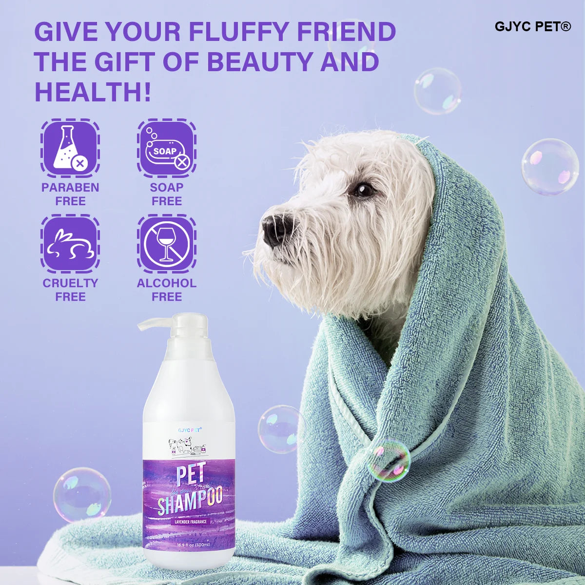 Hypoallergenic Pet Shampoo Dogs Cats-Natural Lavender Scent Deep Cleansing Deodorizing Moisturizing Tear-Free Gentle Sensitive