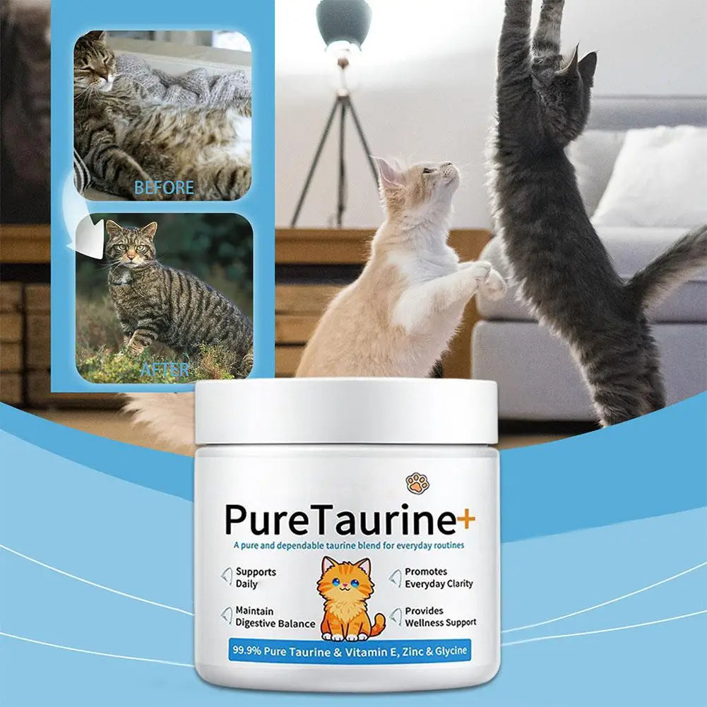 Polvo para el cuidado de la salud del gato, 200 g, 99,9% taurina pura, vitamina E y zinc, apoya la digestión y mejora la inmunidad para mascotas con intestino sensible