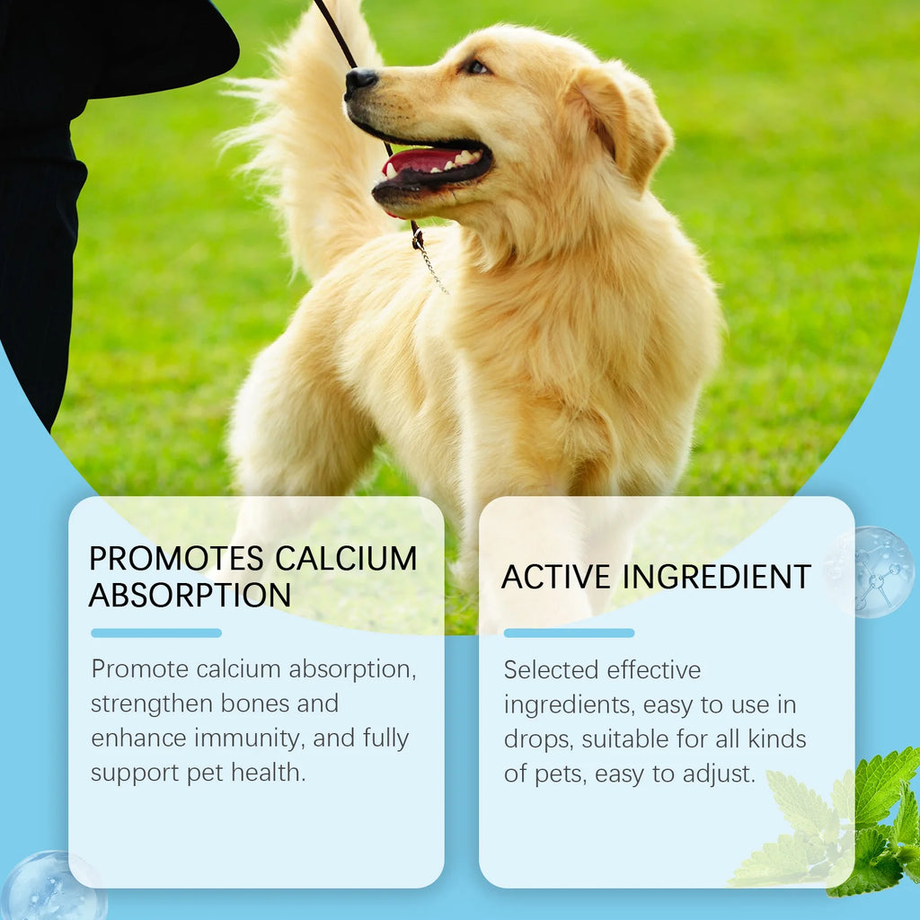 Gotas de suplemento vitamínico para mascotas, huesos fuertes, promueven la absorción de calcio, aumentar la inmunidad, mejorar la vitalidad, suplemento dietético