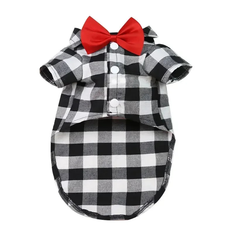 Pet Clothes Dogs Plaid Striped Shirt Teddy Bear Pomeranian