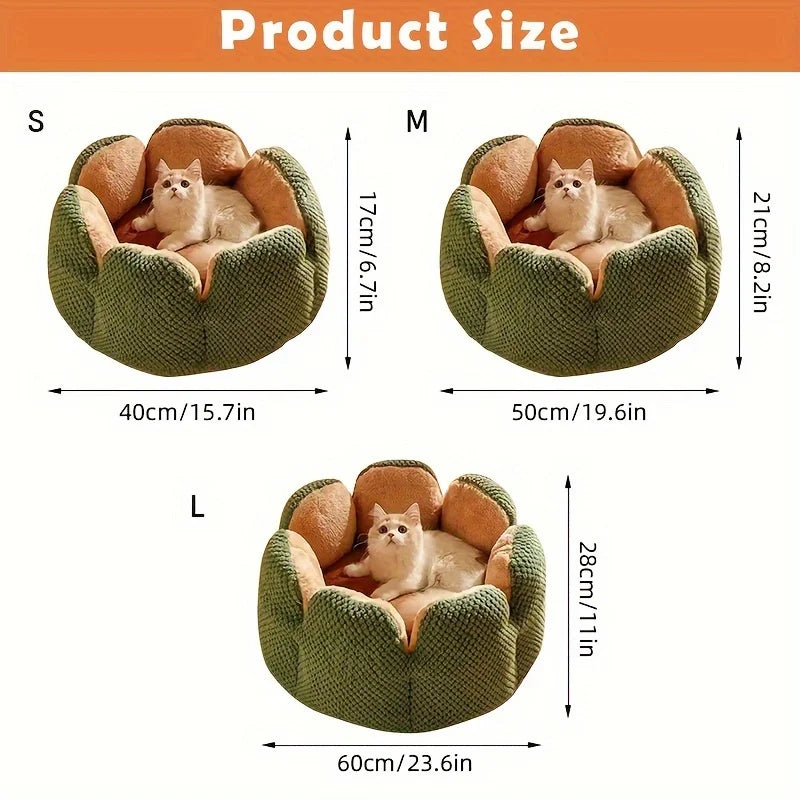 Petal Shaped Pet Bed, Plush Round Dog & Cat Cushion Mat