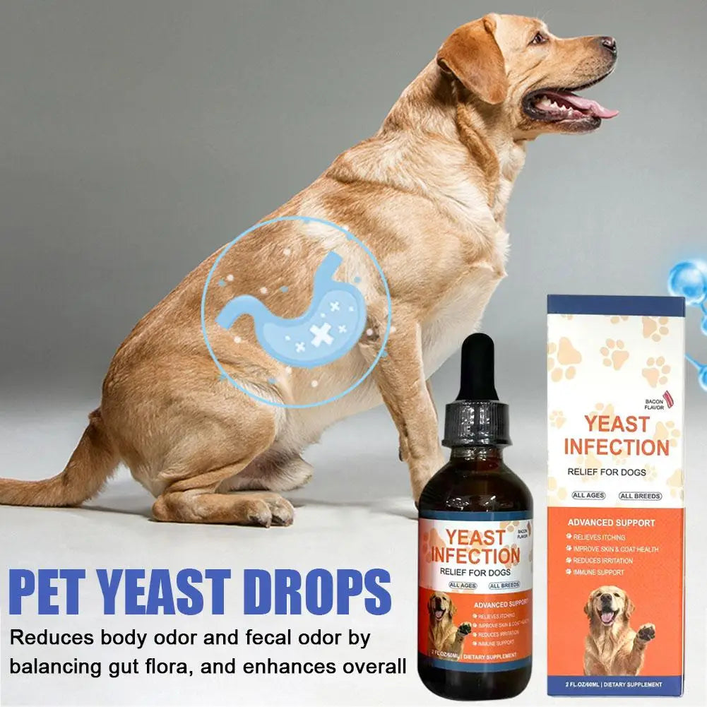 Suplemento Líquido de 60 ml para Infecciones por Levaduras en Mascotas, para Perros y Gatos, Salud Intestinal, Sistema Inmunológico y Digestión