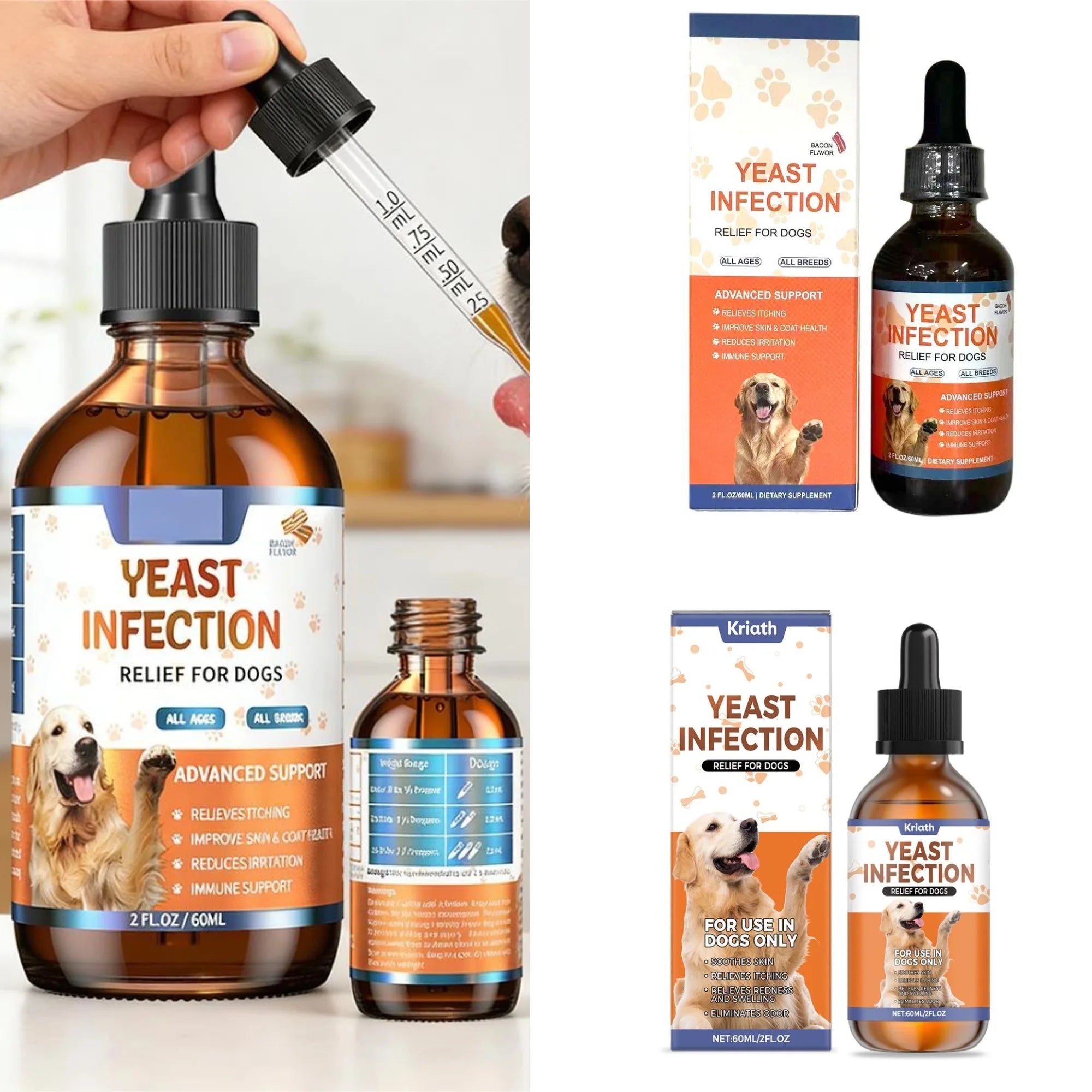 Gotas para Perros de 60 ml, 3 Tipos, Suplemento de Cuidado Suave para Mantener un Pelaje y una Piel Saludables, Gotas Herbales para el Cuidado de Mascotas