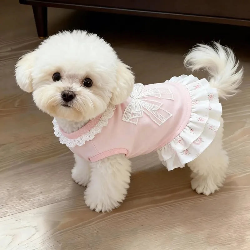 Vestido rosa de encaje para perro con lazo